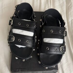 Vestal Black Sandals with Silver Accents
